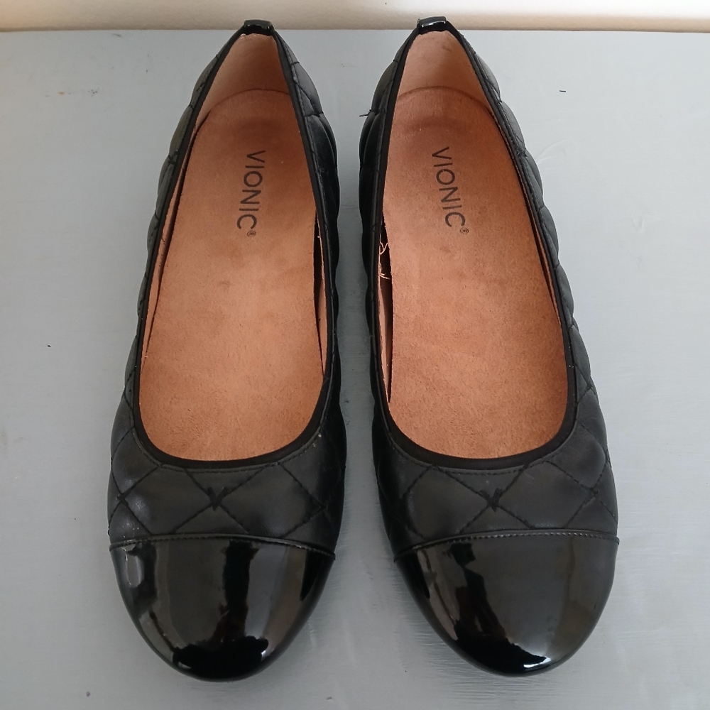 Vionic 8.5 Desiree Black Patent Quilted Ballet Flats comfort Shoes round toe - Picture 3 of 10